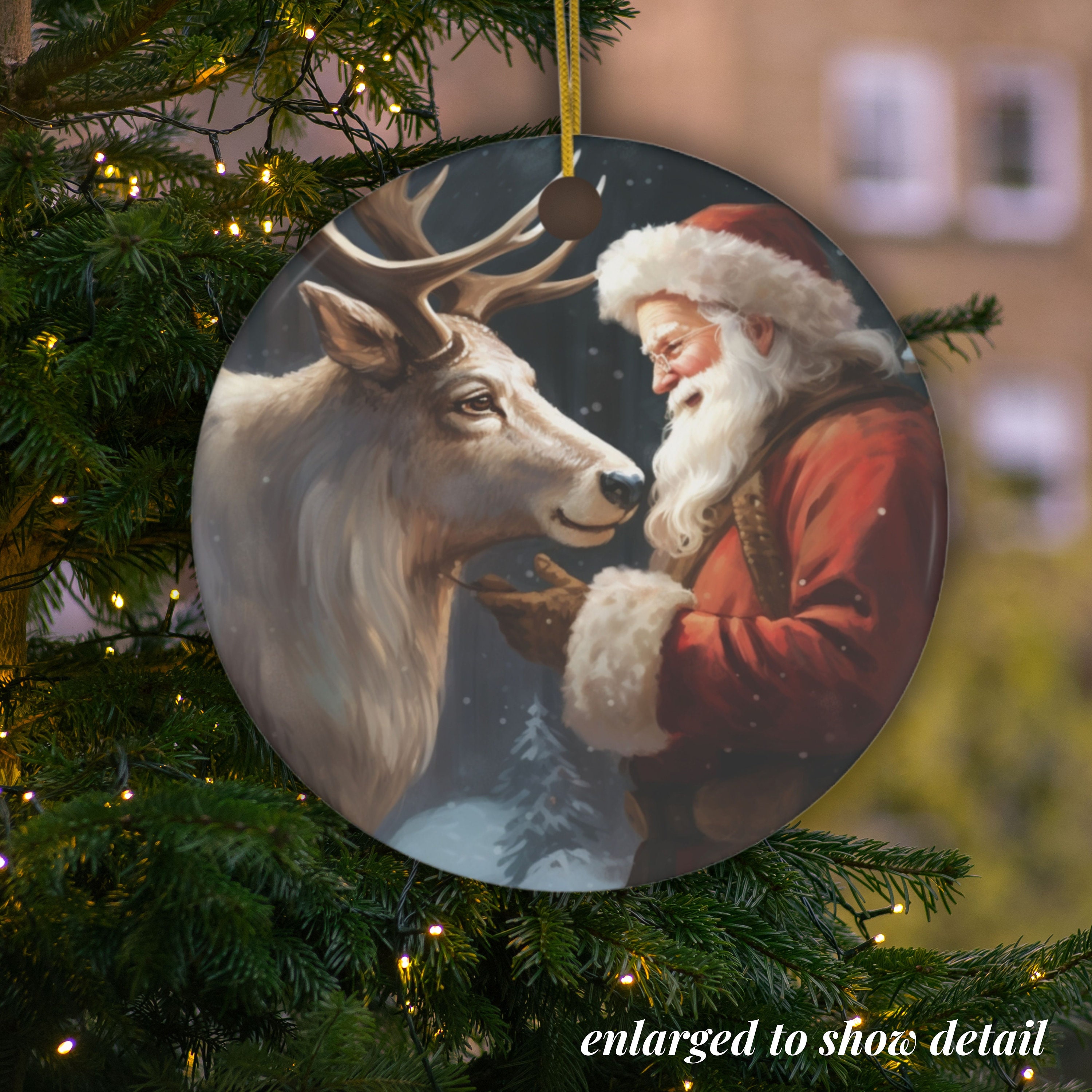 トナカイとサンタクロースの陶器のオーナメント // サンタのホリデー