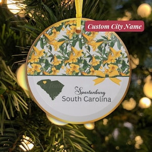 South Carolina State Flower Glass Christmas Ornament Botanical Holiday Decor Custom City Xmas Tree Decoration Personalized Keepsake Gift