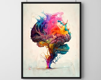 Watercolor Human Brain Print – Vibrant Neuroscience Art (Digital Download)