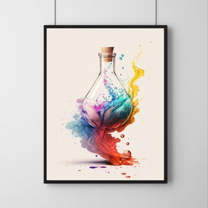 Artistic Chemistry Tube Watercolor Splash Poster - Creative Digital Art for Chemistry Enthusiasts, Science Lovers, and Unique Home Decor