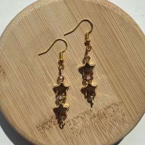 earrings dangle gold celestial star - handmade hypoallergenic jewellery - gifts for her