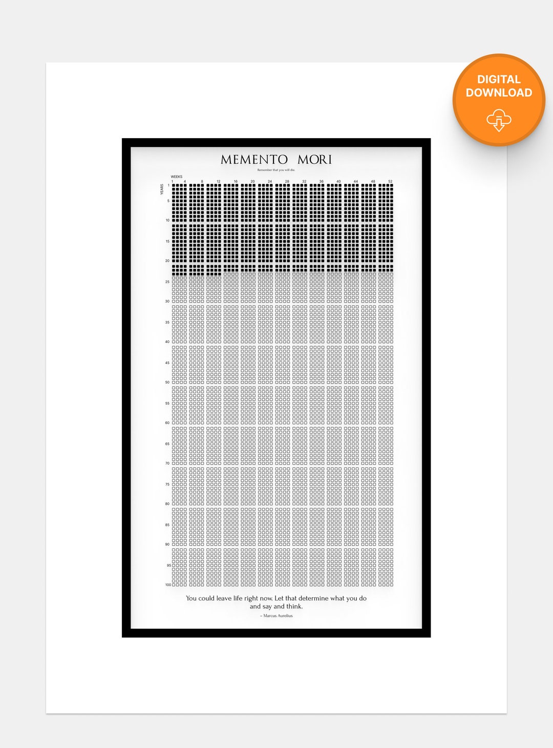 Memento Mori: 100 Years of Life in Weeks Calendar (with EASY Print
