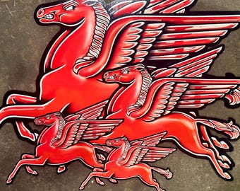 ALUMINUM Pissed Off PEGASUS metal sign art, tin signs, garage art, hot rod art, car art, racing, speed,gas/oil, mobil oil, 4 sizes available