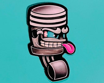 Pissed Off Piston high quality vinyl decals with blue eye. 2.75 inch size and 8 inch size