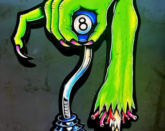 Aluminum Zombie Hurst shifter metal sign art, tin signs, garage art, HOT ROD ART