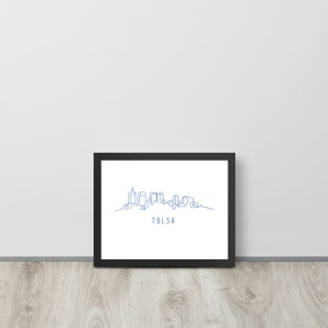 Tulsa Oklahoma Skyline Framed Art Print Poster | Blue Line Drawing | Minimalist Wall Art