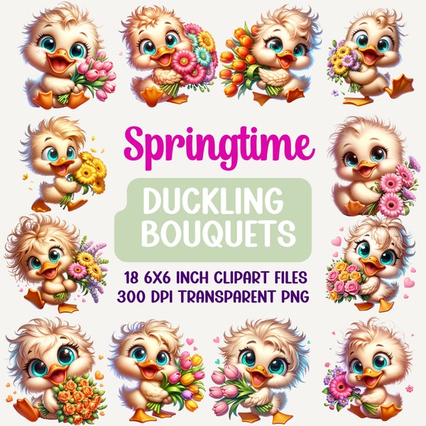 Duck Clipart Bird Clipart Ducky Cute Duck Theme Garden Nursery Duckling Floral Bouquet Springtime Graphics Duckie png Digital Scrapbooking