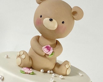 Fondant Teddy Bear Cake Topper Baby Shower Welcome Baby First - Etsy