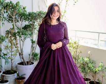 Purple plum Premium Readymade Designer Anarkali gown 3 pice set With Dupatta, flair Anarkali for women, Ships from USA