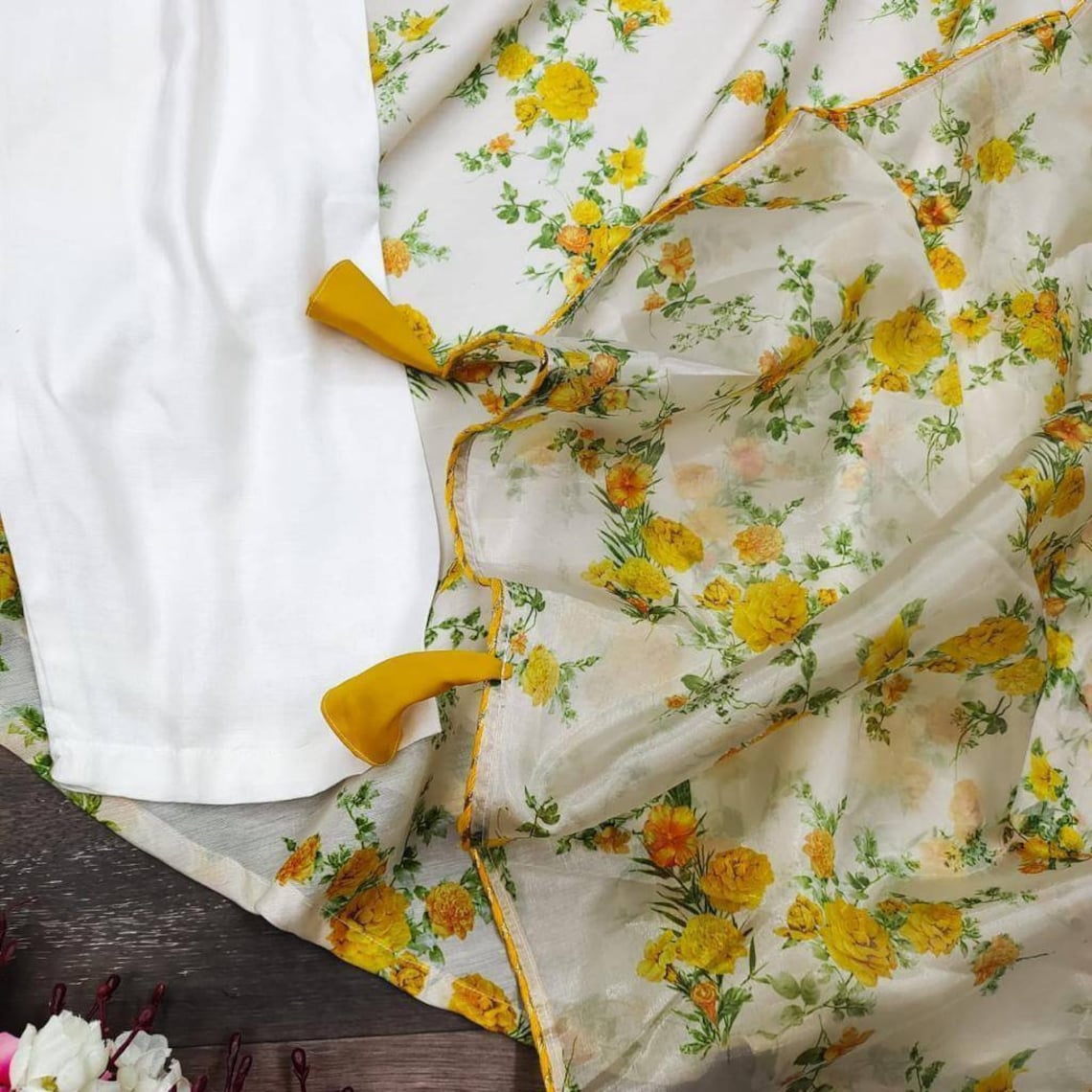 Yellow Color Chanderi Top Material And Pant Material With Organza Dupatta main image 1