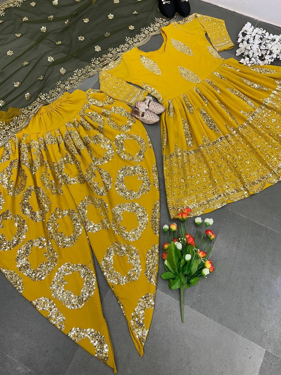 Yellow Punjabi Designer Salwar Suit, Festive Wear White Dhoti Suit With ...