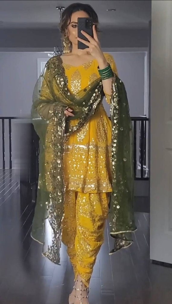 SAKA DESIGNS Girls Yellow Ethnic Motifs Regular Sequinned Kurta with Dhoti  Pants & With Dupatta - Absolutely Desi