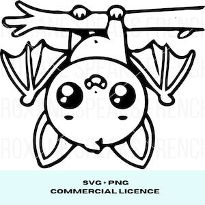 Uroczy wiszący nietoperz SVG – Kawaii Halloweenowy nietoperz Clipart | Użytek komercyjny