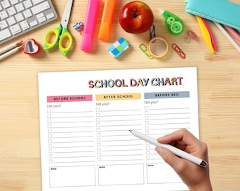 Horario escolar diario para niños: rutina de mañana, tarde y noche | Planificador diario reutilizable | Lista de verificación para estudiantes