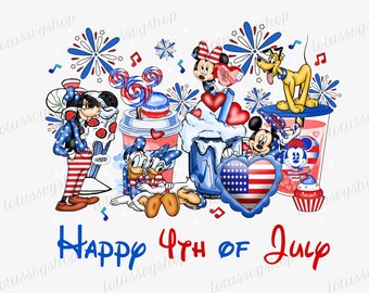 Mouse And Friends 4 juli Png, Happy 4 juli Png, Mickey İndependene Day Svg, Mouse America Png, Rood Wit En Blauw