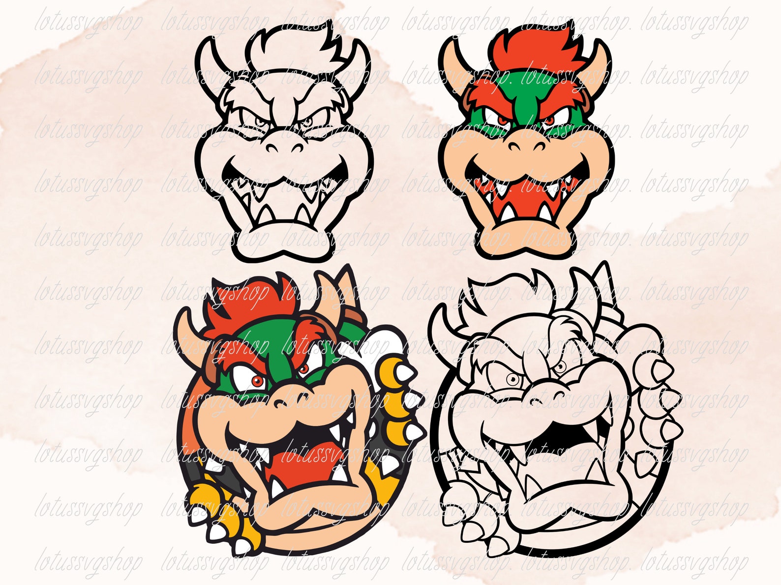 Bowser Png Bundle, Bowser Head Bundle Png, Bowser Svg, Bowser Head