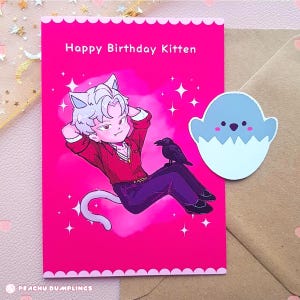 Juego de tarjetas y pegatinas de cumpleaños de Sylus / Love and Deepspace Cat, tarjeta de cumpleaños de anime LADS, regalo de anime