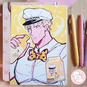 Bananami Milkshake Print and 2.5" Sticker | Jujutsu Kaisen Art Prints A4 A4 A6 | Nanami Kento | Kawaii Anime Milk Carton Sticker