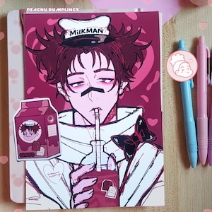 Choso nadruk czekoladowego koktajlu mlecznego i naklejka 2,5 cala | wydruki artystyczne Jujutsu Kaisen A4/A5/A6 | Choso Kamo | naklejka na karton mleka Anime