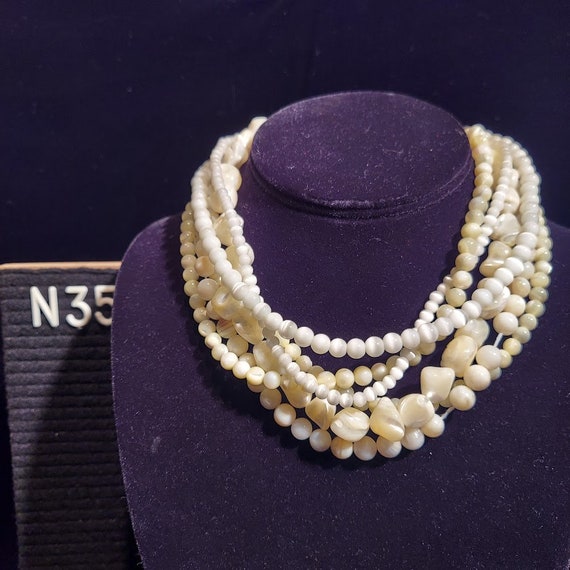 Multi strand necklace with white stone and glass … - image 1