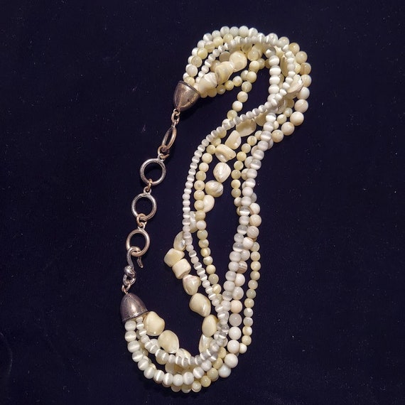 Multi strand necklace with white stone and glass … - image 4