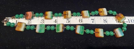 Art glass necklace with square beads in green, wh… - image 3