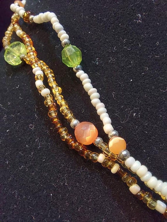 3 strands of seed beads in white, toffee and cham… - image 3