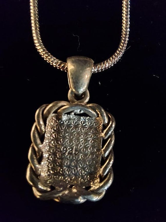 Silver tone pendant necklace has iridescent rainb… - image 5