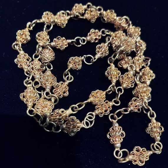 Gold tone chain necklace with fine wire beads lin… - image 3