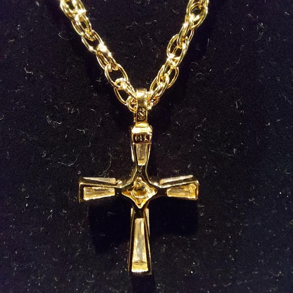 Pendant necklace has cross that is gold tone with… - image 5