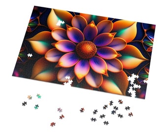 Succulent coloré, motif de fleurs, belle illustration complexe, psychédélique, trippant, art mural. Puzzle 1000, 500 ou 252 pièces