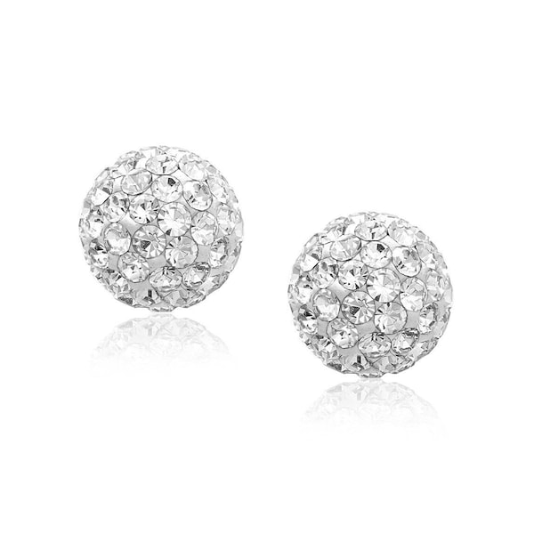 Boucles d'oreilles en or jaune massif 14 carats avec boule de cristal blanc