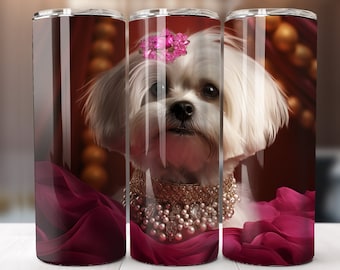 maltese dog tumbler wrap gold and fuchsia 20 oz skinny tumbler wrap