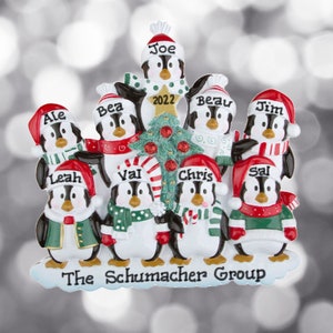 9 Penguins in Santa hats - Family of Nine - Grandparents- Grandkids- Best Friends- Team- Class- Hostess Gift-Personalized Christmas Ornament