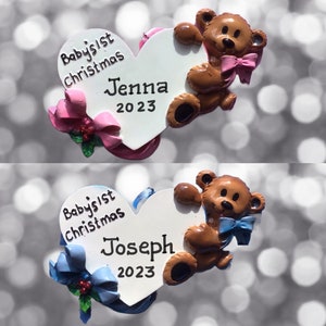 Baby Girl&#39;s - Boy&#39;s 1st Christmas Brown Bear - Twins- Personalized Christmas Ornament