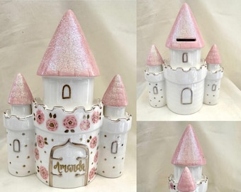 Personalized Princess Castle Piggy Bank Baby Girl Piggy Bank Newborn Baby Girl,1st Birthday,Baby Shower,Flower Girl