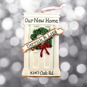 White Door with wreath- Personalized Christmas Ornament- Our First Apartment- New Apartment - Our First House- Real Estate Client Gift
