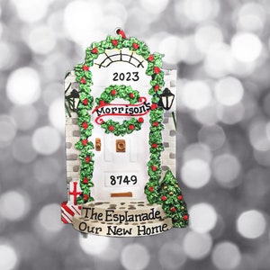 White Door Personalized Christmas Ornament- Our First Apartment- New Apartment - Our First House- Housewarming- Real Estate Client Gift