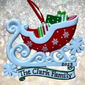 Santa&#39;s Sled - Personalized Christmas Ornament - Snowflakes- Santa Claus - Red Sled