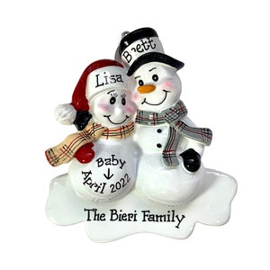 Pregnant Snowman Couple with dog or cat-Personalized Christmas Ornament- We are Expecting- Pregnancy Announcement- Expecting Parents