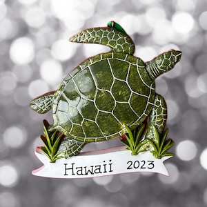 Turtle- Personalized Christmas Ornament- Beach Vacation- Hawaii- Cancun- Mexico- Puerto Vallarta- Maui- Cabo