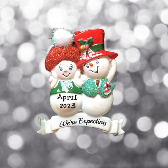 4 Famiglia incinta Ornamento natalizio personalizzato Pupazzo di neve incinta Coppia con due bambini Famiglia in attesa, Annuncio di gravidanza - Italia