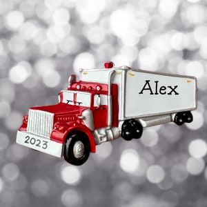 Red Trailer -Truck- Vehicle-Personalized Christmas Ornament