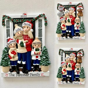 Farmhouse Family of Four -Personalized Christmas Ornament- With Optional Cat or Dog