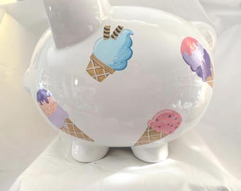 Personalized Large Ice Cream Piggy Bank - Ice cream Lover - Chocolate- Vanilla-Newborn Baby -1st Birthday,Baby Shower- Gift, Nursery decor