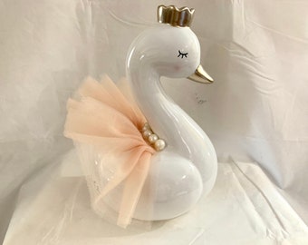 Swan Princess Personalized Piggy Bank Baby Girl -Newborn Baby Girl-1st Birthday-Baby Shower-Flower Girl