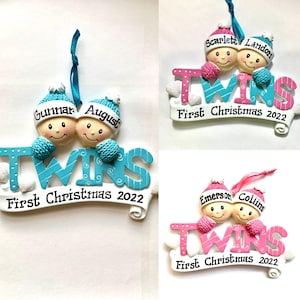 Twins 1st Christmas- Boy/Boy- Blue / Blue- Boy /Girl -Pink/ Blue- Girl Girl- First Christmas-Personalized Christmas Ornament