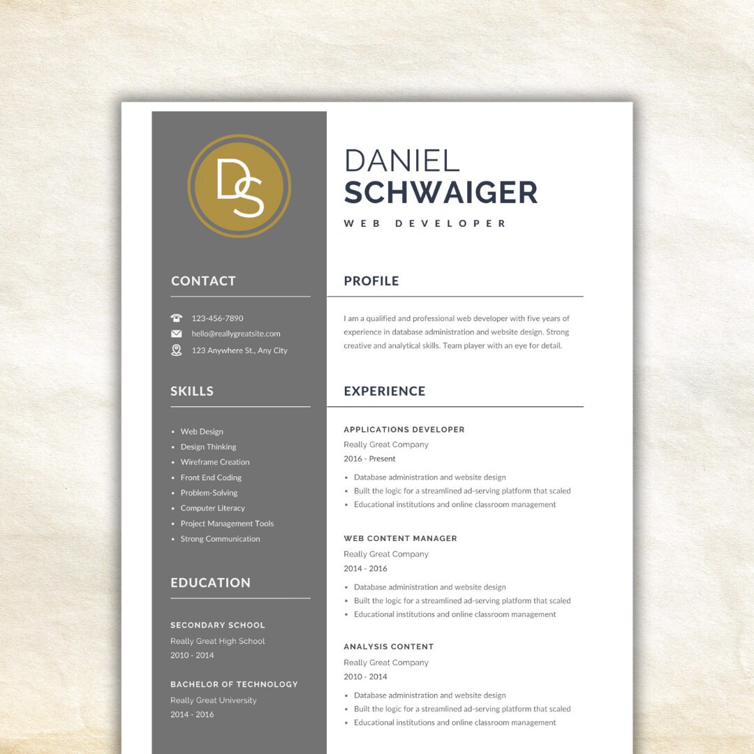 Minimalist CV Resume Template, Clean Resume, Executive Resume,, Modern ...