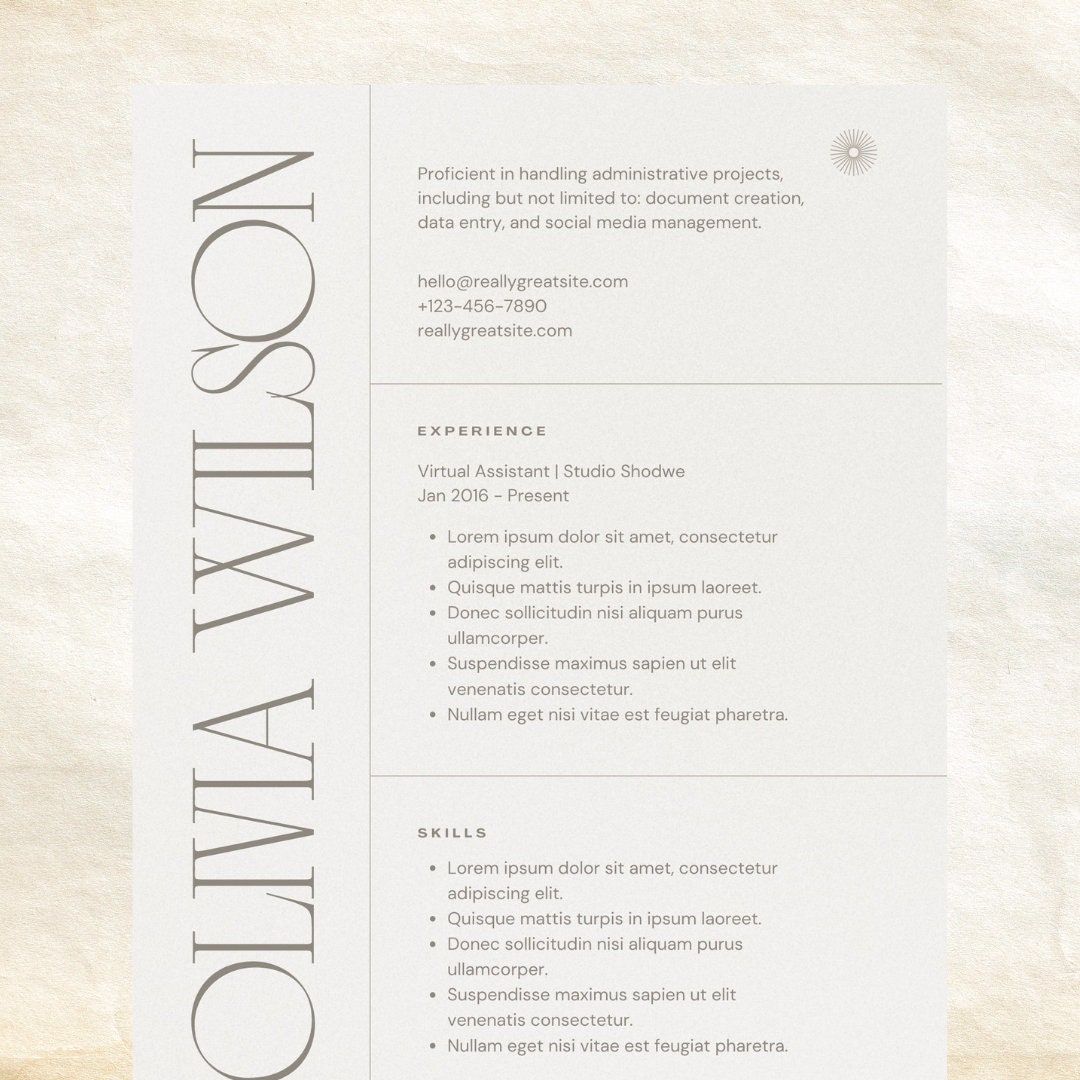 Minimalist CV Resume Template Clean Resume Executive Resume - Etsy