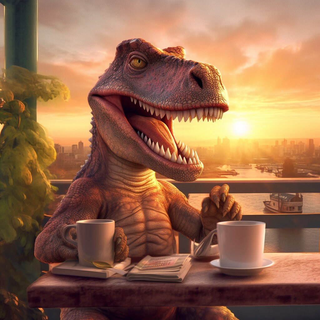Dinosaurs Drinking Coffeedigital Images Etsy